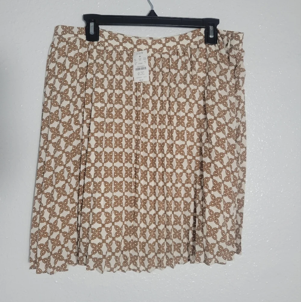 J Crew Factory Accordion Pleated Mini Skirt Brown Cream CC845 Size 14